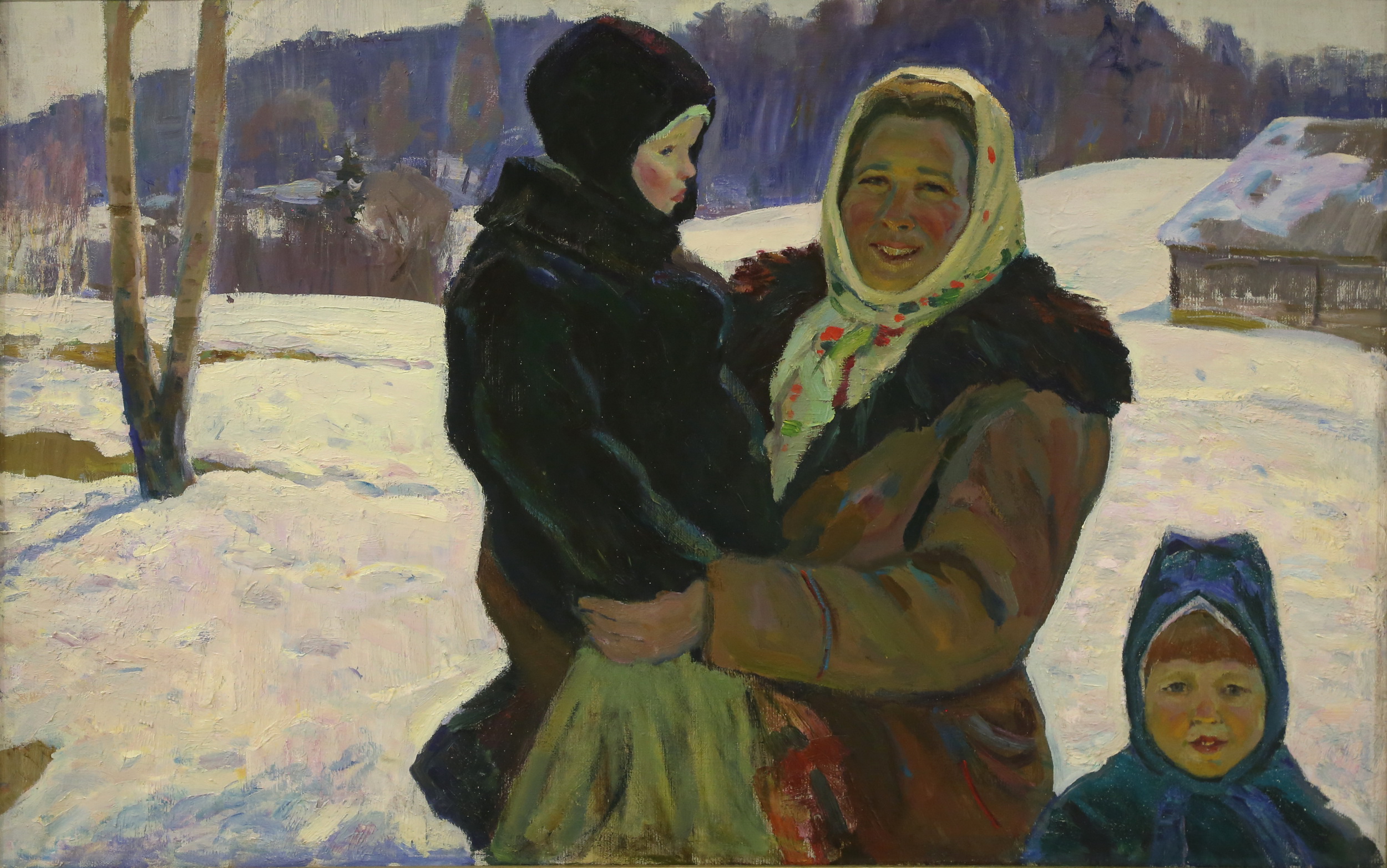 Петр Крохалев. Портрет Анны Шпаковской с детьми, 1980