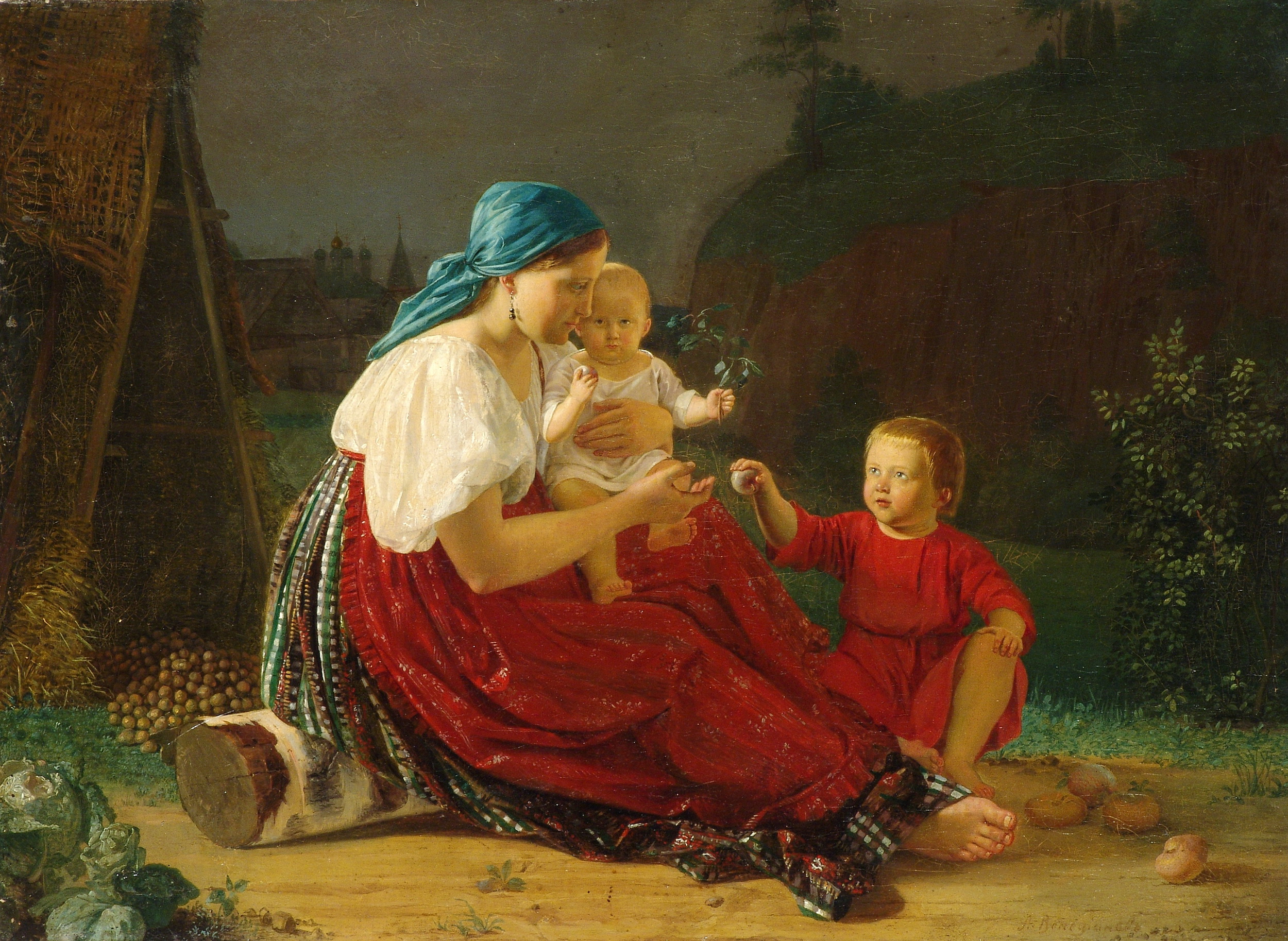 Неизвестный художник (круг А. Г. Венецианова). Крестьянка с детьми, 1850-е