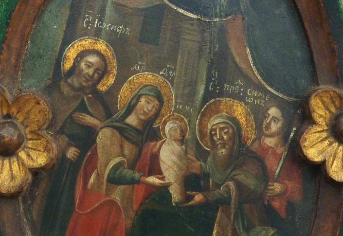 Икона «Сретение (Середина XVIII в.)» к православному празднику Сретения Господня 